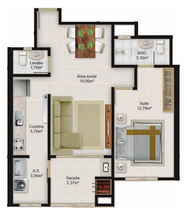 Planta referente ao apartamento tipo 3