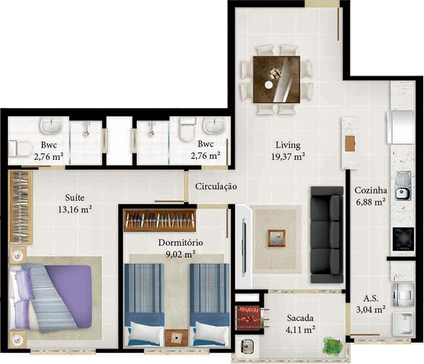 Planta referente ao apartamento tipo 3